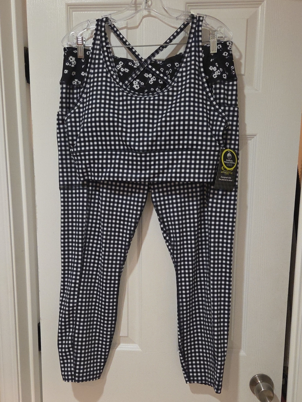 Athletic Works Black & White Gingham Leggings with Strappy Crop Tank